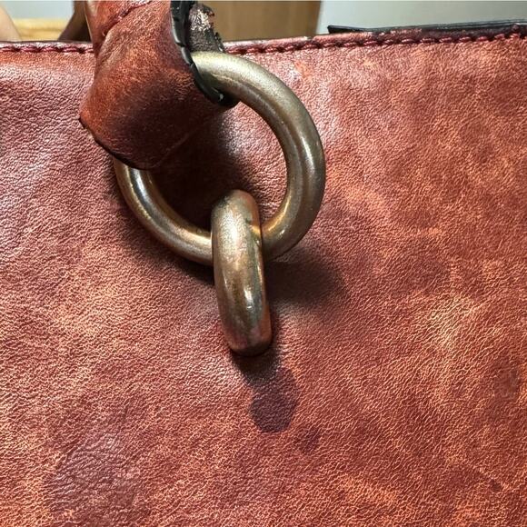 Wilsons Leather Burgundy Brown Leather Shoulder Bag Purse 14x8x8 Double Handle - Picture 11 of 16